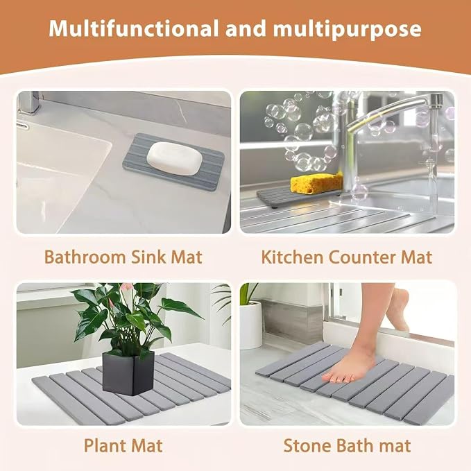 2 PCS Large Stone Dish Drying Mat for Kitchen Counter with Water Absorbing Sink Tray,24x16 Inch Foldable Diatomaceous Earth Dish Mat & 8x4 Inch Stone Coasters Tray,Super Absorbent Quick Dry