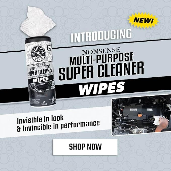 Chemical Guys, Nonsense Colorless All-Purpose Cleaner Wipes, 30 Ct Canister | Colorless, residue-free wipes clean vinyl, rubber, plastic, leather, carpet and upholstery, thirty per canister