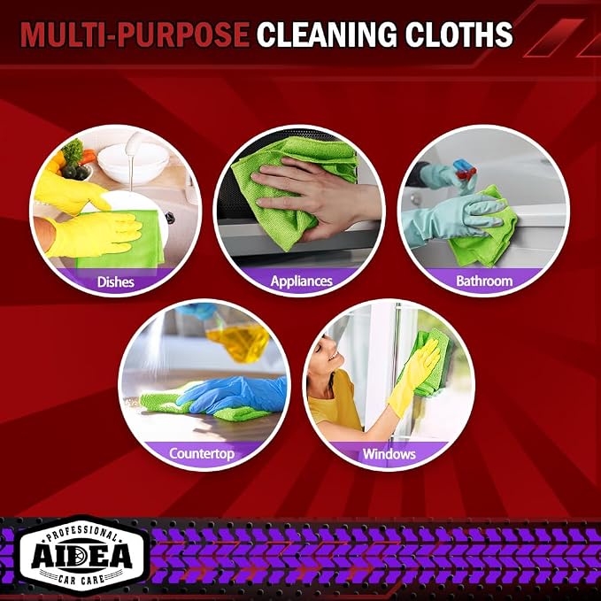 AIDEA Microfiber Cleaning Cloth, 10PK, Microfiber Towels for Cars, Premium All Purpose Car Cloths, Dusting Cloth Cleaning Rags, Absorbent Towels for SUVs, House, Kitchen, Window, 12"×12", Green