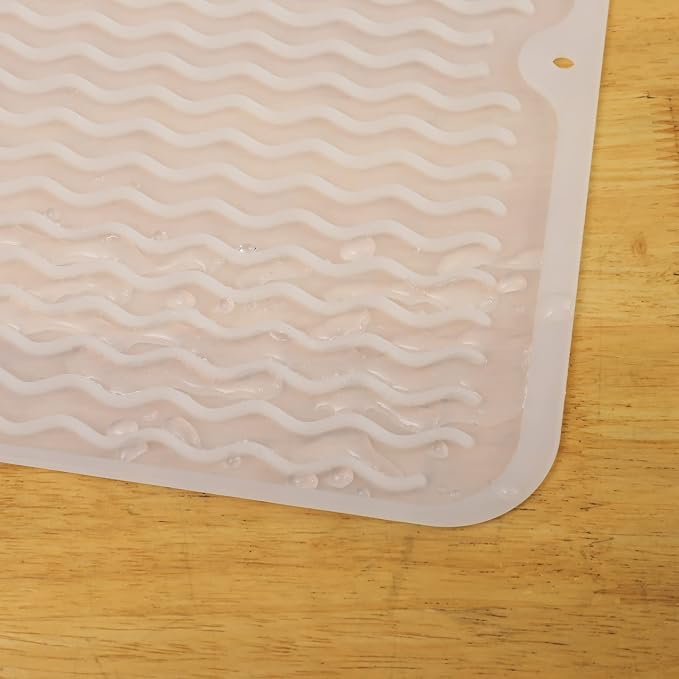 MicoYang Silicone Dish Drying Mat for Multiple Usage,Easy clean,Eco-friendly,Heat-resistant Silicone Mat for Kitchen Counter or Sink,Refrigerator or Drawer liner Translucent M 12 inches x 12 inches