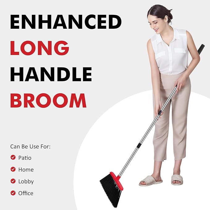Heavy Duty Broom, 55 Inch Long Handle Outdoor Large Angle Brooms, Commercial Broom for Sweeping Indoor, for Home Garage Kitchen Office Courtyard Lobby Patio Lawn Concrete