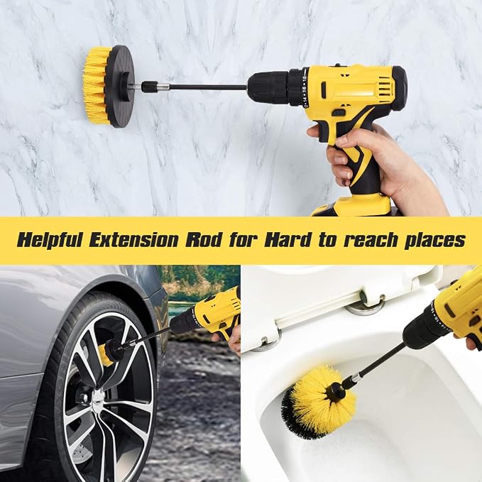 18 Pack Drill Brush Attachment Set, Power Cleaning Scrub Brushes for Drill, Extend Long Attachment, All Purpose for Car Detailing, Bathroom, Carpet, Tile Grout, Sinks, Corners