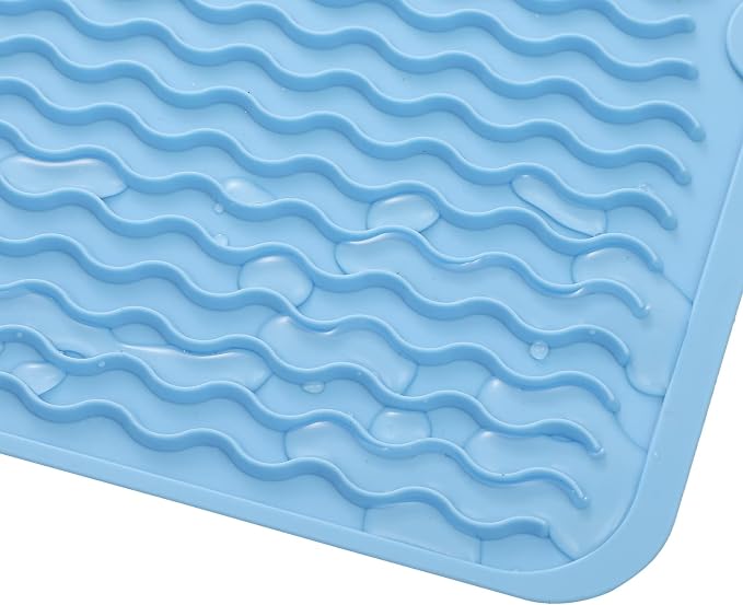 MicoYang Silicone Dish Drying Mat for Multiple Usage,Easy clean,Eco-friendly,Heat-resistant Silicone Mat for Kitchen Counter or Sink,Refrigerator or Drawer liner Light Blue M 12 inches x 12 inches