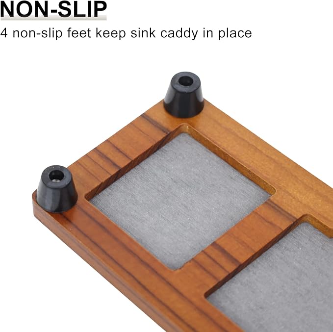 HTB Teak Instant Sink Caddy Organizer, Absorbing Stone Bathroom Tray Grey | Teak, Keep Dry, Caddy Organizer, Water Absorbing Stone, Non-Slip, Bathroom, Quick Drying, Grey