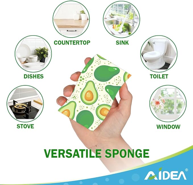 AIDEA Sponges Kitchen, Non-Scratch Scrub Sponge-6Count, Sponges for Non-Stick Cookware, Cellulose Sponge for Dishes, Cleans Fast Without Scratching, Cleaning Power for Kitchen, Bathroom, Household