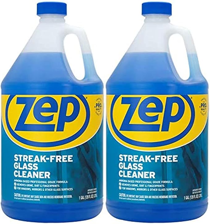 Zep Streak-Free Glass Cleaner - 1 Gallon (Case of 2) ZU11201282- Professional Grade Formula that Cleans Dirt, Fingerprints, Grime, Smoke Haze, and Toothpaste on Windows, Mirrors, and Other Glass