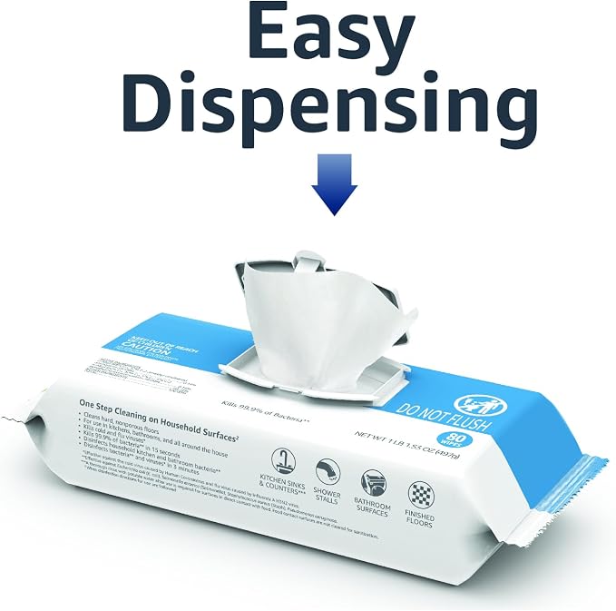 Amazon Basics Disinfecting Wipes, Lemon & Fresh Air Scent, Multi-Surface, Sanitizes/Cleans/Disinfects/Deodorizes, Strong & Convenient, 320 Count (4 Packs of 80)
