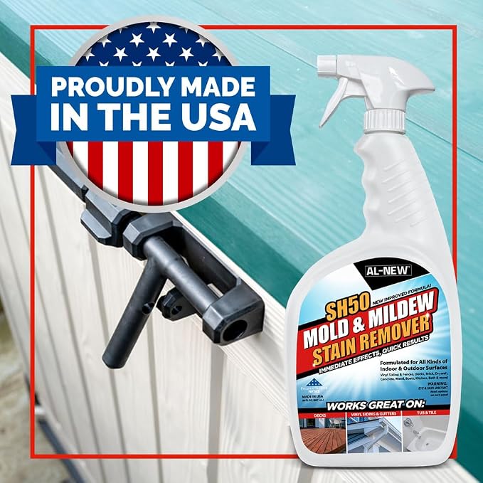 AL-NEW SH50 Mold and Mildew Stain Remover | Scrub Free Formula | Works Great on Decks, Vinyl Siding & Gutters, Tub and Tile (30oz Bottle)