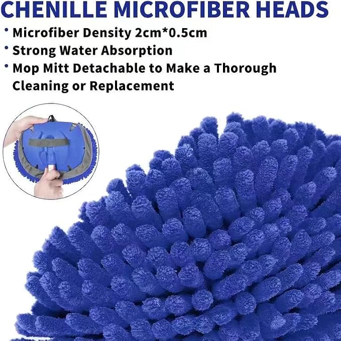 Wontolf 62'' Car Wash Brush With Long Handle - Chenille Microfiber Mop Mitt, Cleaning Kit, Windshield Window Squeegee, Duster, Microfiber Towels, Wheel Tire Brush for Cars, RV, Truck, Boat