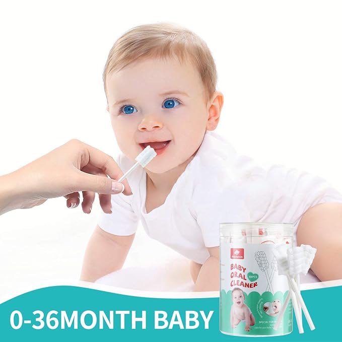dearlomum 96PCS Baby Tongue Cleaner, Newborn Toothbrush Bulk Pack | Disposable Infant Clean Mouth,Gauze Gum Cleaner Baby Oral Cleaning Stick Dental Care for 0-36 Month