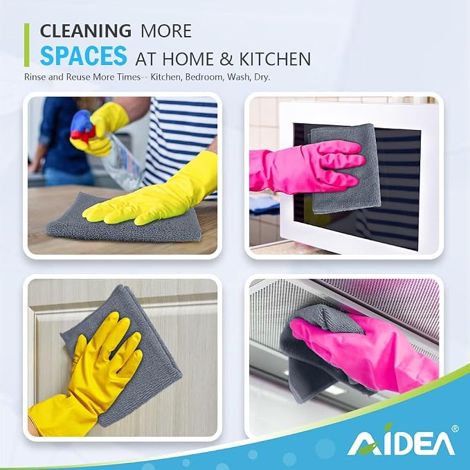AIDEA Gray Microfiber Cleaning Cloth-24PK, Cleaning Rags 12"x 16" Absorbent | Microfiber Towels for Cars Lint Free, Reusable Microfiber Towels, Kitchen Towel Dusting Cloth, Dish Rags, Bulk Cleaning Towel