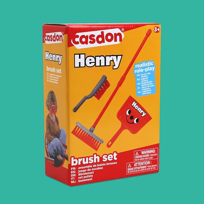 Casdon Henry Brush Set | Child-Friendly Cleaning Toy Set for Ages 3+ | Fun & Educational | Includes Broom, Brush, Dustpan!