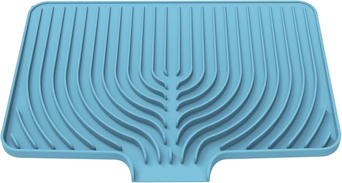 Dish Drying Mat for Kitchen Counter, with Built-in Drain Lip, Food-Grade Silicone, Easy Clean Pad for Countertop Protection, Multi-Functional Use (18x11.8, Light Blue)