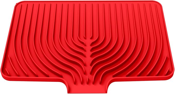 Dish Drying Mat for Kitchen Counter, with Built-in Drain Lip, Food-Grade Silicone, Easy Clean Pad for Countertop Protection, Multi-Functional Use (18x11.8, Red)