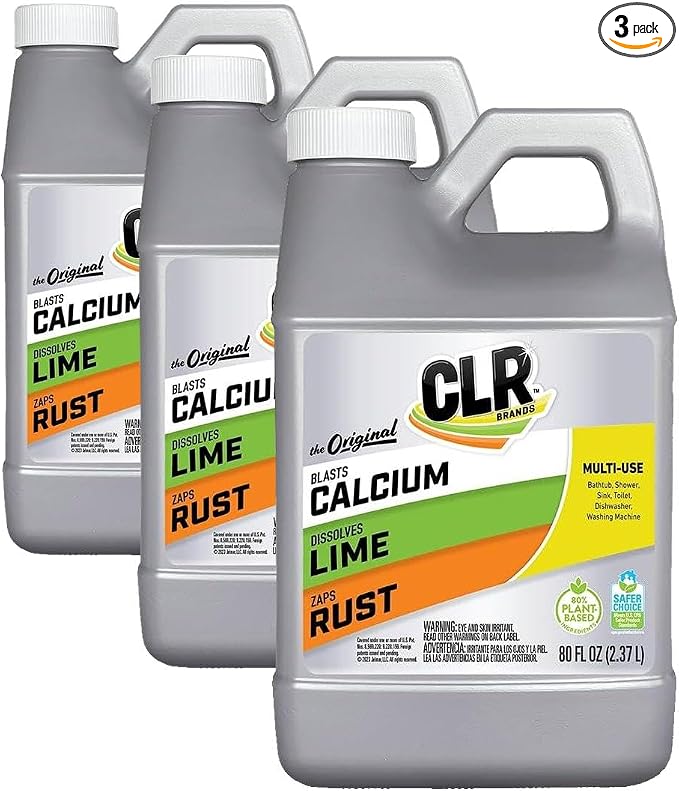 CLR Calcium, Lime & Rust Remover, Blasts Calcium, Dissolves Lime Deposits, Zaps Stubborn Rust Stains and Hard Water Deposits, 80 Ounce Bottle (Pack of 3)