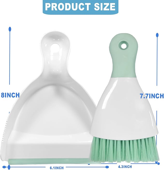 Mini Broom with Dustpan Combo Set Small Dust pan and Brush Set Quick Cleanup Tools for Kitchen Table Keyboards Pets Nest Sofa (Green)