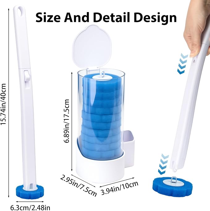 2 Pack Disposable Toilet Brush and Holder Set, Wall Mounted Toilte Wand Kit, Disposable Bowl Ceaner Wand and Caddy with 96 Refills for Closestool Cleaning
