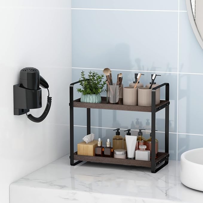 HNRLOY Bathroom Counter Organizer,Bathroom Countertop Organizer,Counter Shelf,Countertop Storage,Organization and Storage,Makeup Shelf,Sink Caddy(Brown 2 Tier)