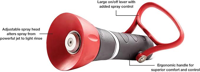 Gilmour Pro Twist Hose Nozzle, Fireman Hose Nozzle for Cleaning and Watering, Heavy Duty Garden Hose Nozzle with Adjustable Spray Pattern, Red