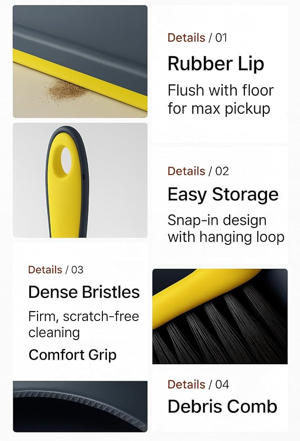 Dustpan and Broom Set Small โ Mini Handheld Dustpan and Brush Combo for Home, Desktop, Sofa, Cat Litter, Car, Camping & Small Space Cleaning