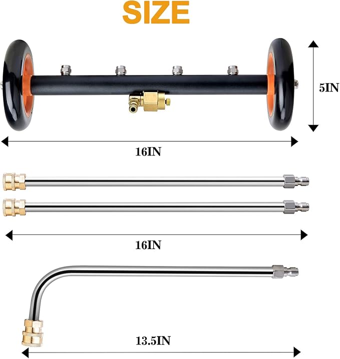 EVEAGE 2-in-1 Pressure Washer Undercarriage Cleaner and Water Broom, 16" Dual-Mode Surface Washer Attachment with 3 Extension Wands & Wash Mitt, 1500 to 4000 PSI for Car Wash, Driveway, Sidewalk