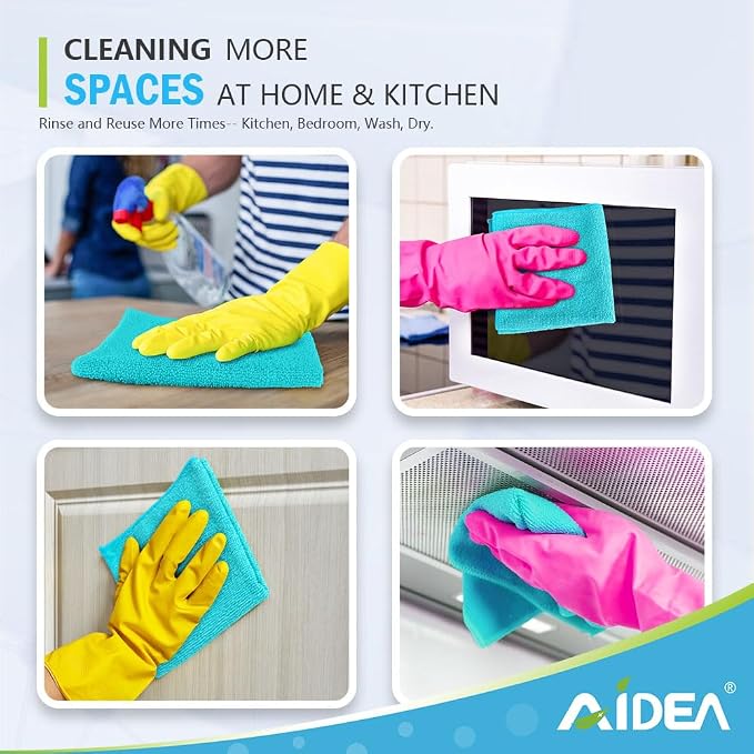 AIDEA Blue Microfiber Cleaning Cloth-12PK, Cleaning Rags 12"x 12" Absorbent | Microfiber Towels for Cars Lint Free, Reusable Microfiber Rags, Shop Towels Dish Rags for Kitchen/Home Cleaning Supplies