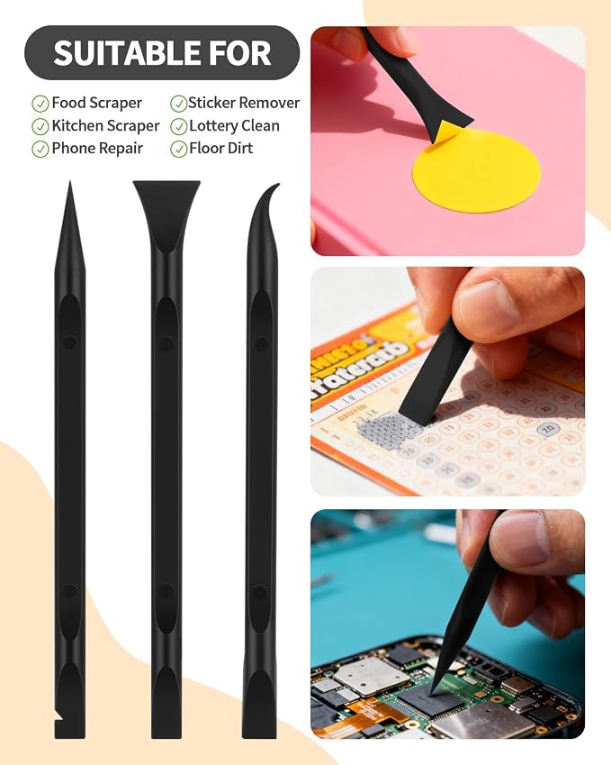 12 PCS Carbon Fiber Plastic Scrapers Tool, Non-Scratch Scraper Tool for Tight Spaces, Multi-Purpose Label Scraper Pen-Shaped, for Car Cleaning Supplies, Kitchen, Crevices, Stains (Black)