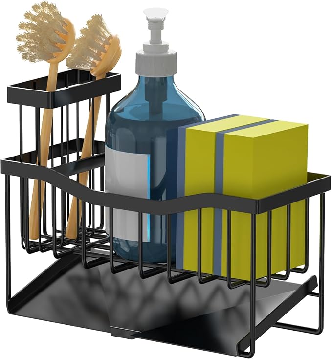 Fssvcd Maifan Sink Caddy Sponge Holder for Kitchen with Brush Holder and Stainless Steel Self Drain Tray, Rustproof Kitchen Sink Organizer for Sponge, Soap Dispenser Storage Accessories