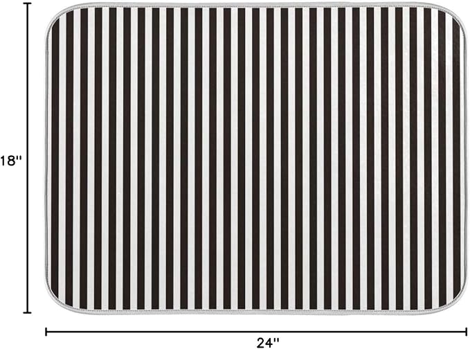 Black Striped White Dish Drying Mat for Kitchen, Absorbent Microfiber Drying Pad Dish Mat, 24" X 18"