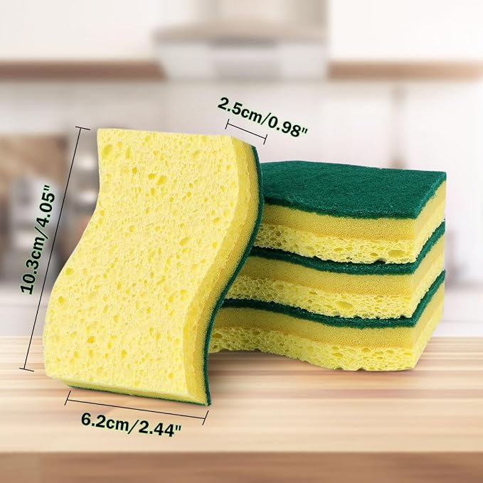 AIDEA Sponges Kitchen, 6Count, Heavy-Duty Scrub Sponges, Sponge for Dishes | Sponges for Non-Coated Cookware, Scrubbing Power for Tough Messes, Cleaning Sponge for Kitchen, Bathroom, Household