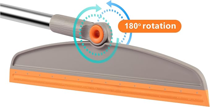 Multifunction 3-in-1 Broom and Dustpan, Silicone broom Squeegee and Scrub Brush Set with Long Adjustable Handle for Indoor & Outdoor Sweeping and Scrubbing, Ideal for Pet Hair, Liquids Spills and Dirt