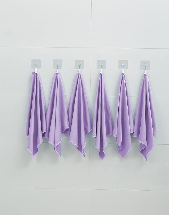 Puomue 6 Pack Microfiber Glass Cleaning Cloth, 16 Inch X 16 Inch, Lint Free Quickly Clean Window, Glasses, Windshields, Mirrors, and Stainless Steel, Purple