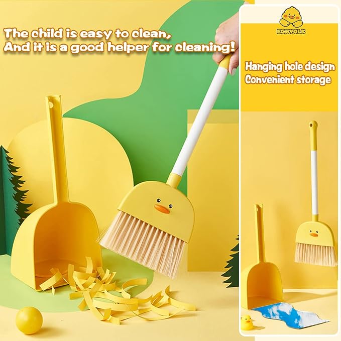 Mini Broom with Dustpan for Kids,Boys Girls Small Cleaning Set, Combo Pretend Play Toys Toddler Little Housekeeping Helper Set-Yellow Duck…
