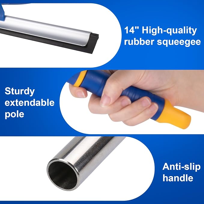 ITTAR 14 inch Rotatable Shower Squeegee for Glass Doors, Multi-Purpose Window Squeegee with Refill Rubber Blade, Bathroom Cleaner Tool for Shower Door Window Mirror Wall Car Windshield