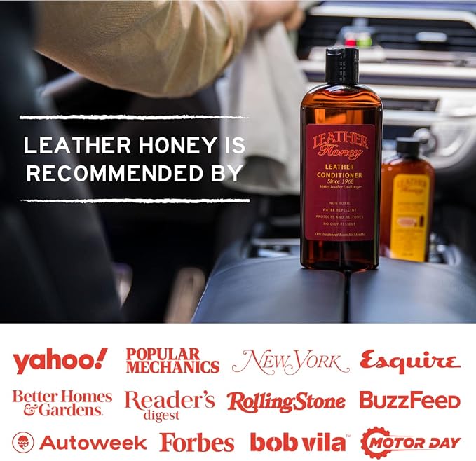 Leather Honey Complete Leather Care Kit – Non-Toxic, Made in USA | Trusted since 1968. Complete kit includes cleaner, conditioner and cloths. Clean & restore couches, car seats, jackets & bags