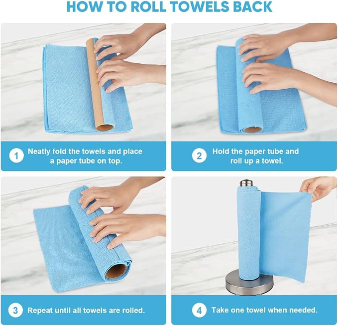 AIDEA Microfiber Cleaning Cloth 330 Sheets 6 Roll, Blue Shop Towels 11×9" | Reusable Paper Towels, Microfiber Towels for Cars, Blue Shop Rags Washable, Cleaning Rags for Automotive, Workshops, House