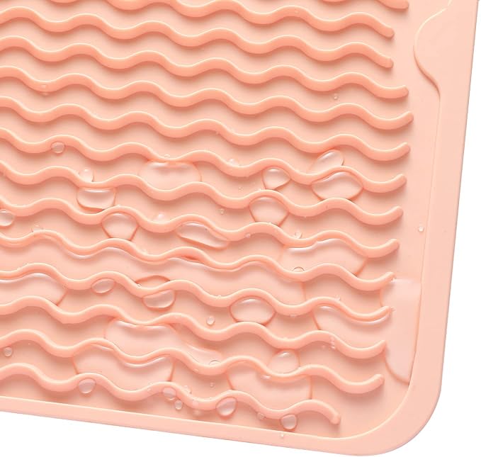 MicoYang Silicone Dish Drying Mat — Quick-Dry Ridges Counter & Sink Pad, Heat-Resistant Trivet to 450°F, Non-Slip & Dishwasher Safe, Roll-Up Storage, 18 Colors & 9 Sizes (Pink, 16"×12")