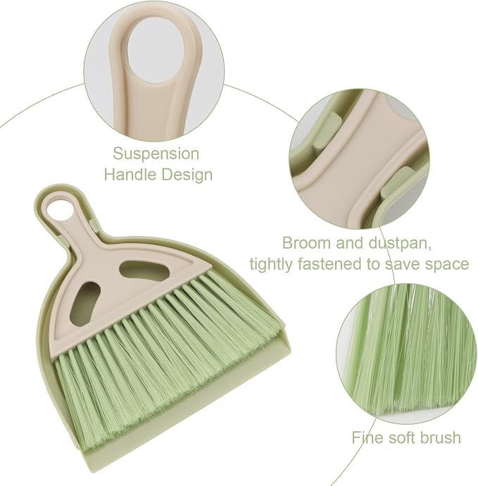 Mini Dustpan and Brush Set Portable Small Broom with Dust Pan Handheld Hangable Whisk Broom and Dust Pan for Home, Kitchen, Table, Office, Car 1 Pcs (Green)