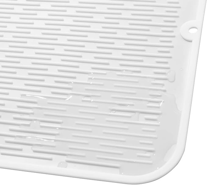 MicoYang Silicone Dish Drying Mat for Multiple Usage,Easy clean,Eco-friendly,Heat-resistant Silicone Mat for Kitchen Counter or Sink,Refrigerator or Drawer Liner White XL 18 inches x 16 inches