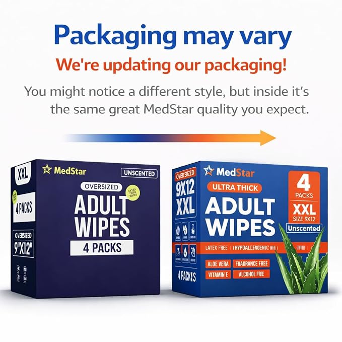 Adult Wipes for Elderly 4 Pack - Extra Large Extra Thick No-Rinse Bathing Wet Wipes for Adults - Incontinence Shower Alternative Disposable Washcloths - Fragrance-Free XXL