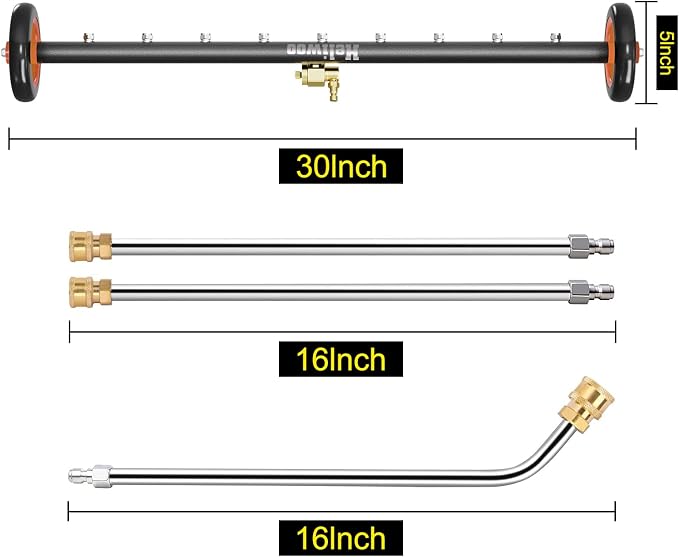Undercarriage Pressure Washer Attachment 30 inch, Water Broom 4000 PSI | Heliwoo Dual Function Power Washer Surface Cleaner with 9 Nozzles & 3pcs 1/4โโ QC Extension Wand for Chassis Driveway Yard
