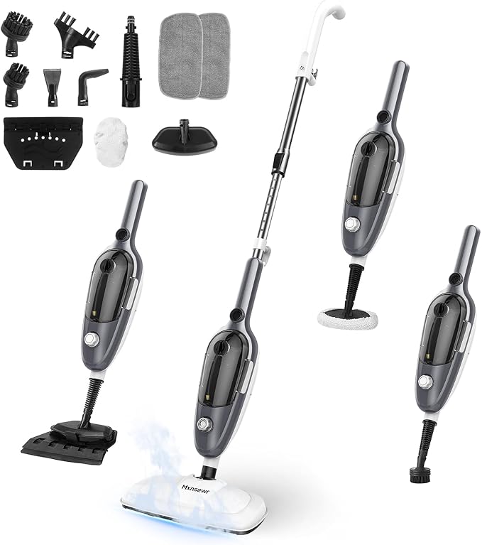 Steam Mop - All-in-one Powerful Handheld Steam Cleaner Detachable Floor Steamer with 11 Accessories, MultiPurpose Steamer for Hardwood Floors, Clothes,Windows,Tiles,Carpet, Whole Home Use(Grey)