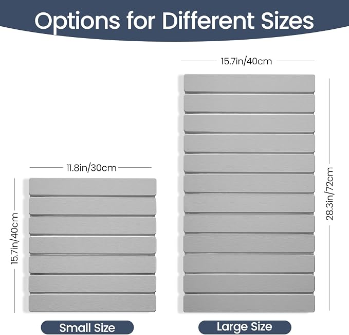 Meowoo Stone Drying Mat for Kitchen Counter, 28.3"x15.7" Foldable Diatomaceous Earth Mat, Super Absorbent, Quick-Dry Bath & Kitchen Pad for Dishes, Cups, Non-Slip, Fit Any Countertop - Light Gray