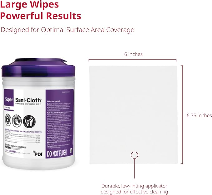 Super Sani-Cloth Disinfecting Cleaning Wipes, 12 Pack Case, 160 Count Each, Large Surface Wipes (6" x 6.75"), Multi-Surface Germicidal Cleaner for Home Health, Medical, Commercial Use