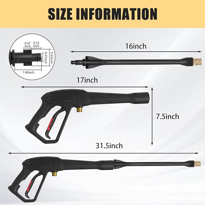 Pressure Washer Spray Gun, for Ryobi Pressure Washer Gun | with Jet Wand and 5 Spray Nozzles, M22-14MM, M22-15MM