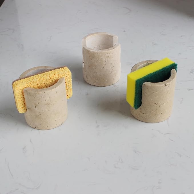 Nawgnail Natural Marble Travertine Sponge Holder for Kitchen Counter, Drying Rack, Sponge Caddy for Sink Organizer - Beige Travertine