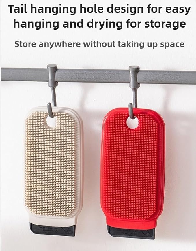3-in-1 Silicone Dish Sponge-Food-Grade BPA-Free Cleaning Brush with Dual-Sided Comb&Scraper,Hanging Hole for Easy Storage,Fast-Dry Reusable Kitchen Gadget for Dishes/Fruits/Vegetables (Grey 1PCS)
