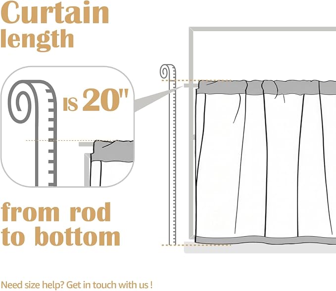 jinchan Rustic Linen Rod Pocket Tier Curtains, 26x20, 2 Panels, White | Light filtering, cafe curtains, machine washable, farmhouse, kitchen, bathrooms, laundry, small window, over sink