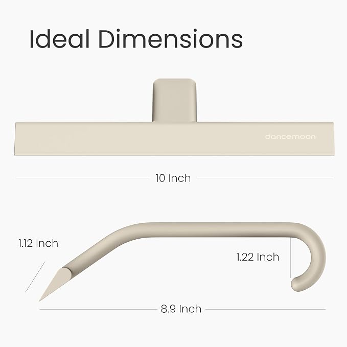 dancemoon JustHang Shower Squeegee with Built-in Hook, 10-Inch Light Taupe | Award-Winning Design, All-One-Piece Soft-Touch Silicone, for Glass Door, Bathroom, Window, Mirror, Tile Wall, Car