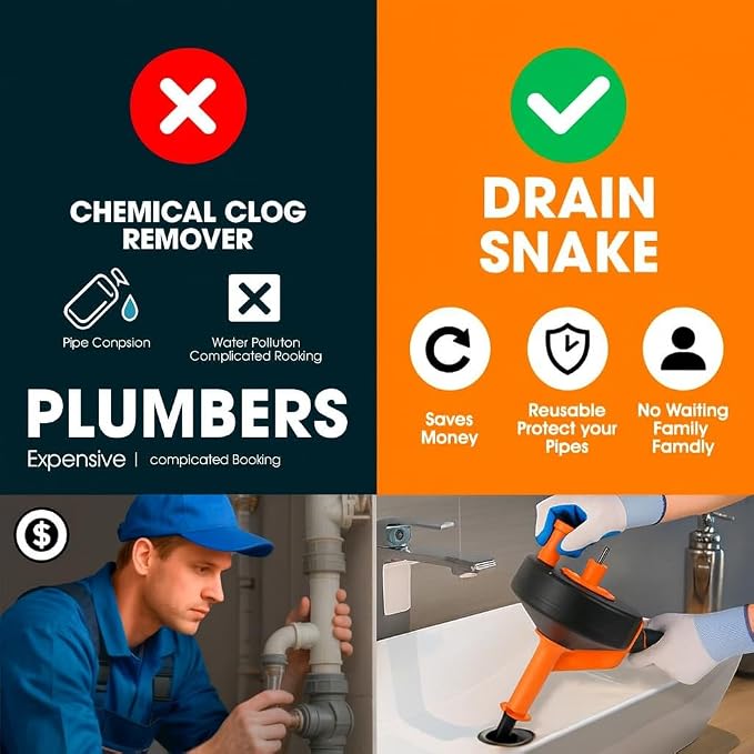 42 FT Drain Snake Hair Drain Clog Remover, Manual Or Powered, Plumbing Snake With Drill Adapte,Unclog Sink Drain Tool, Drain Auger for Toilet、Shower、Kitchen、Sink, No Auto Retract Or Feed, Orange